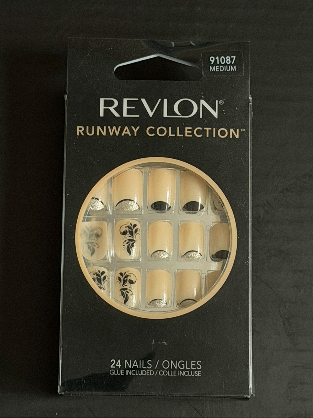 Revlon Runway Collection Press-On Nails Nude with Black Silver Accents 24pc Set